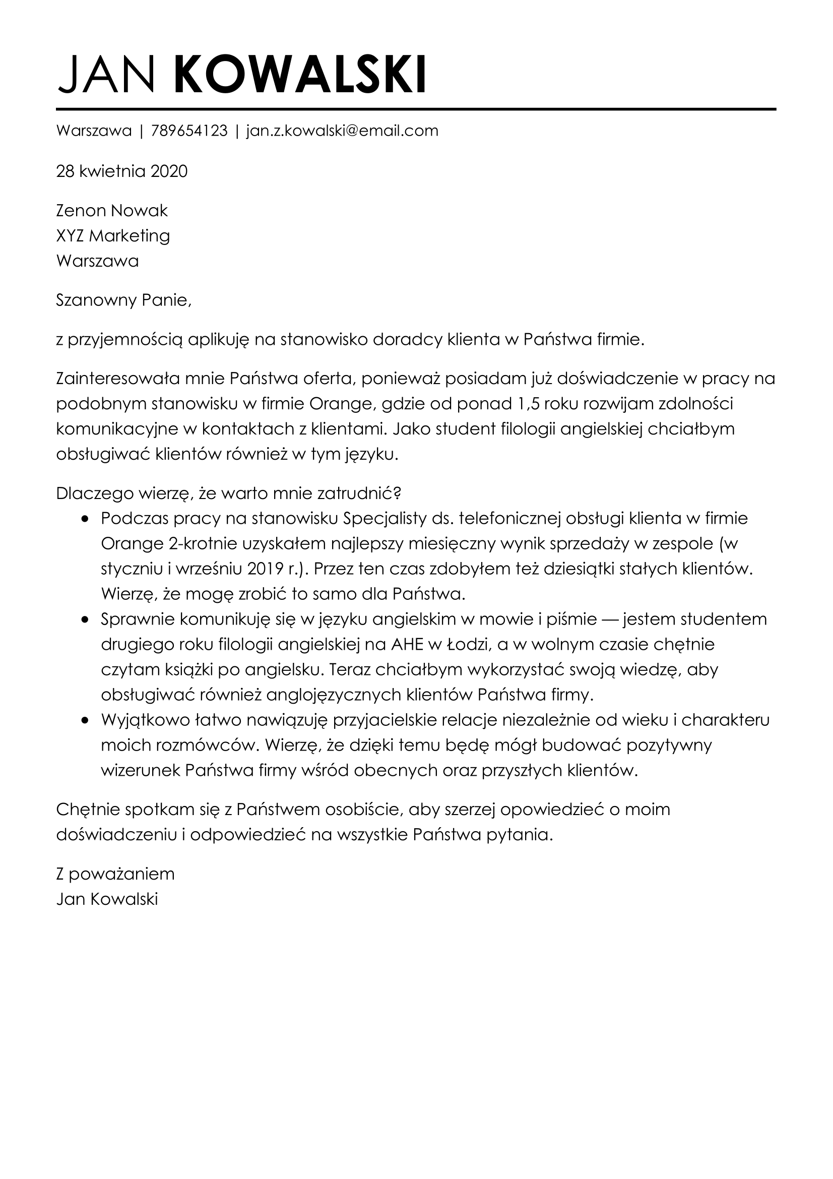 Kreator listu motywacyjnego