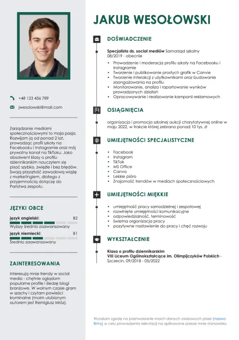 wzór cv dla absolwenta liceum