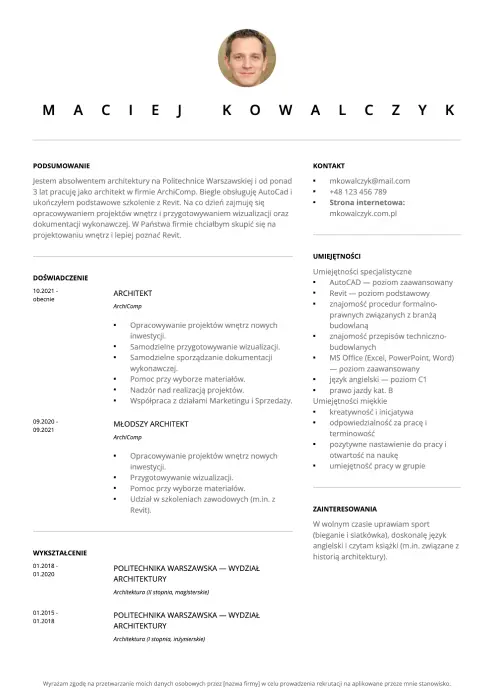 wzór cv architekta