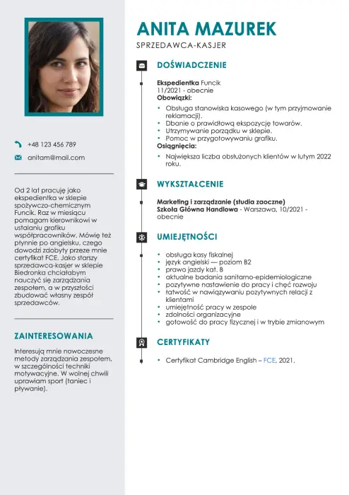 wzór cv do Biedronki