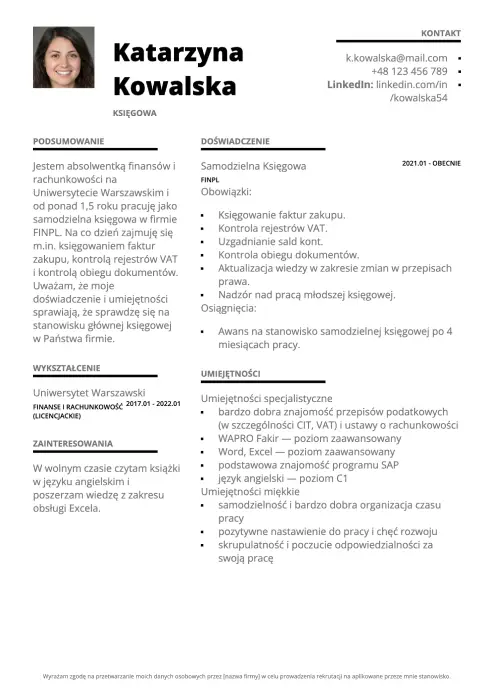 wzór cv księgowej