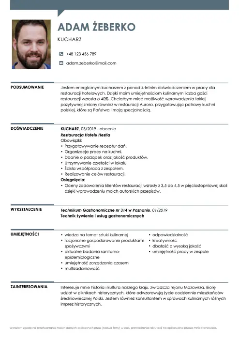 wzór cv kucharza