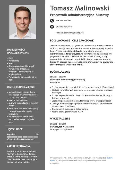 wzór cv pracownika biurowego