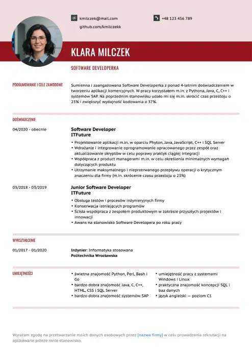 wzór cv software developera