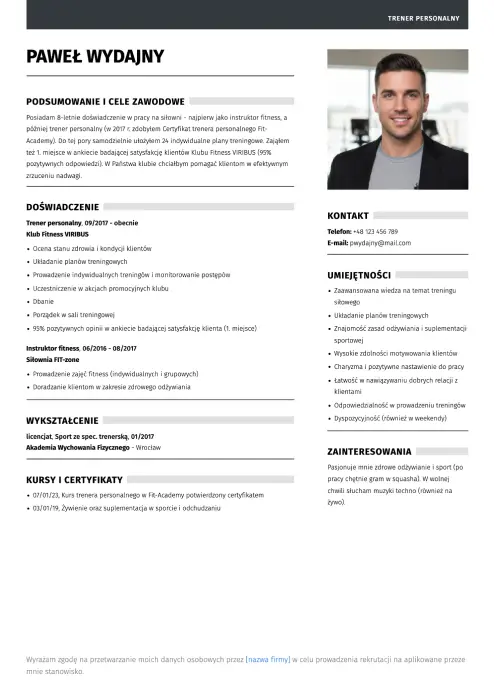 wzór cv trenera personalnego