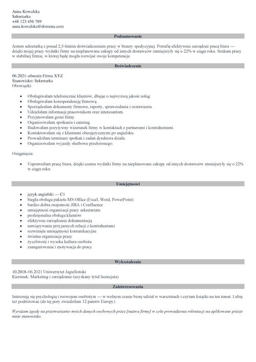 CV i list motywacyjny sekretarki - wzór i porady, jak napisać