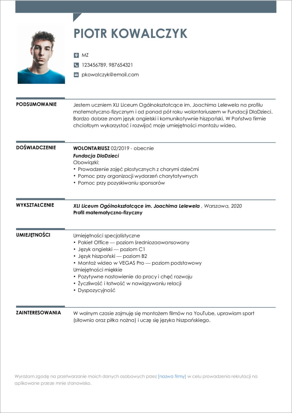 Curriculum Vitae Wzór Bez Zdjęcia | Polska Zdjecia