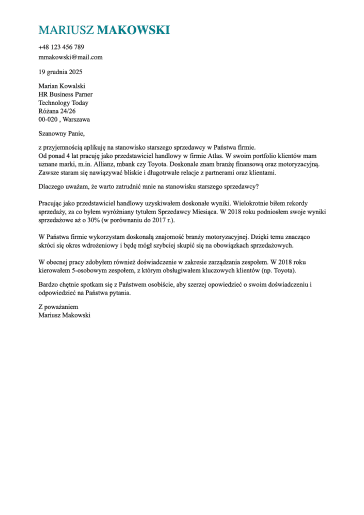 List motywacyjny szablon