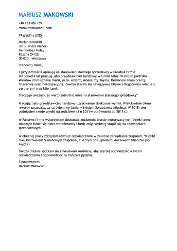 List motywacyjny szablon