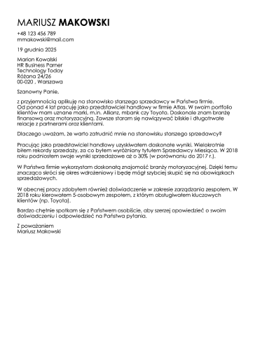 List motywacyjny szablon