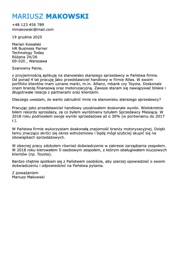 List motywacyjny szablon