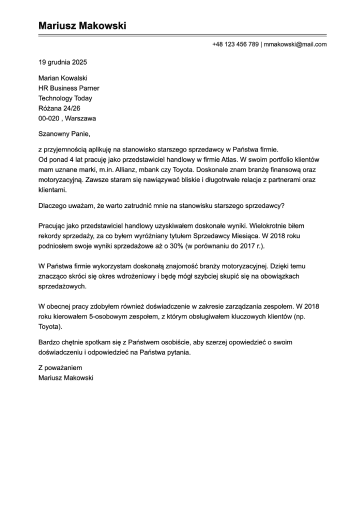 List motywacyjny szablon