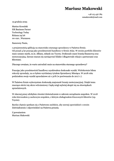 List motywacyjny szablon