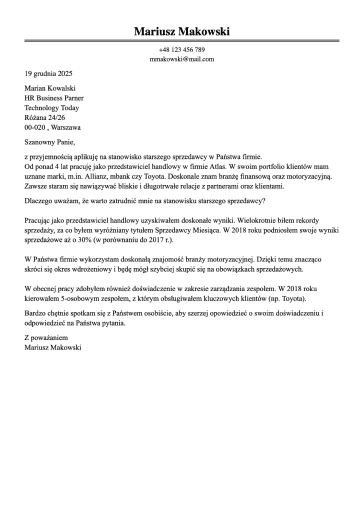 List motywacyjny szablon