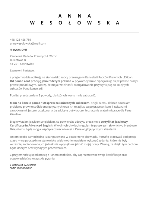 wzór listu motywacyjnego do kancelarii prawnej