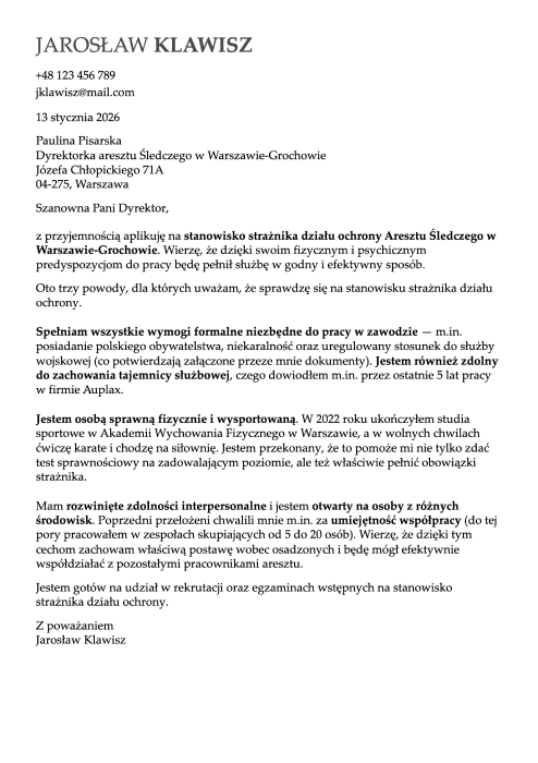 wzór listu motywacyjnego do służby więziennej