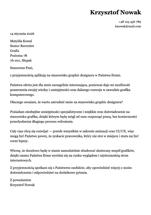 wzór listu motywacyjnego grafika