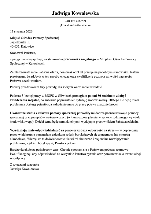 wzór listu motywacyjnego do ośrodka pomocy społecznej