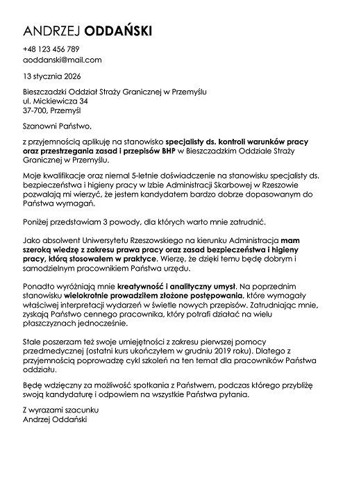 wzór listu motywacyjnego do straży granicznej