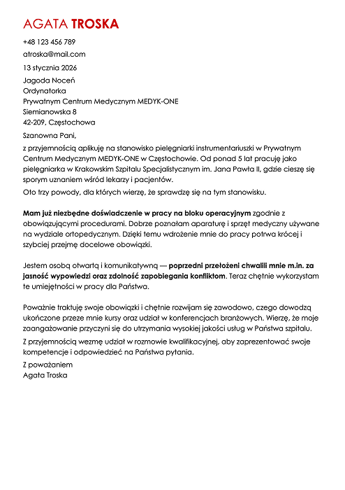 list motywacyjny do szpitala