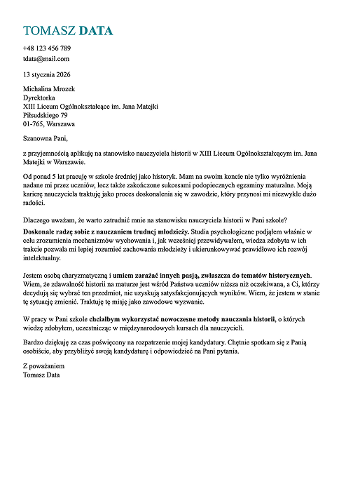 wzór listu motywacyjnego nauczyciela