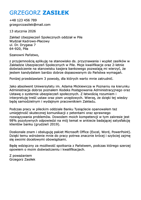 wzór listu motywacyjnego do zus