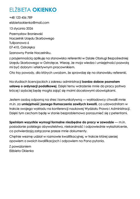 wzór listu motywacyjnego do urzędu bez doświadczenia