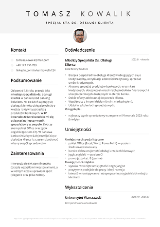 tradycyjny szablon cv